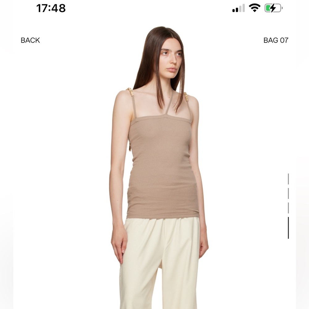 Tan Fitted Tank Top with High Neckline